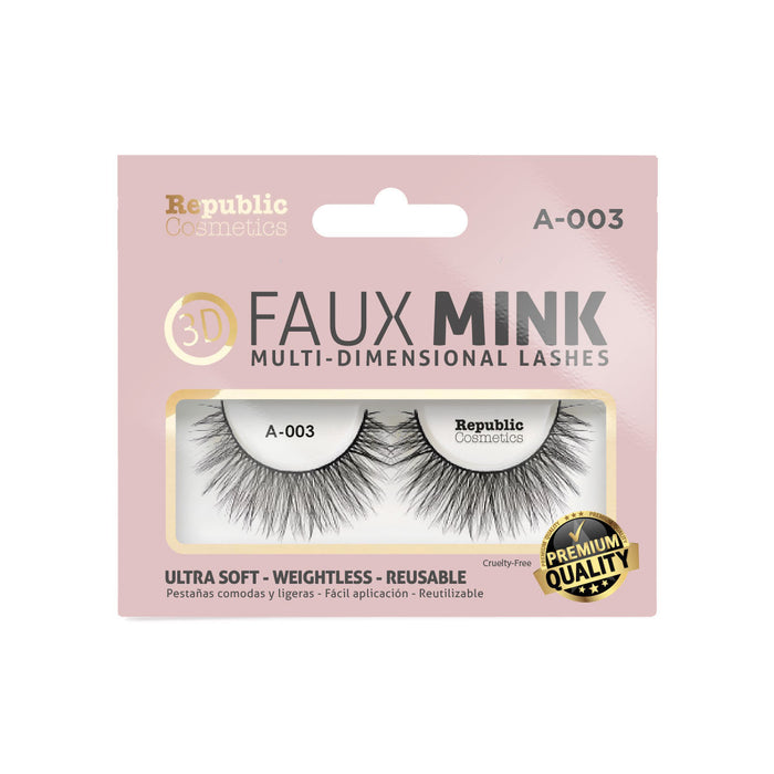 Republic Cosmetics 3D FAUX MINK Caja con un Par Modelo A-003 Pestañas postizas Republic Cosmetics