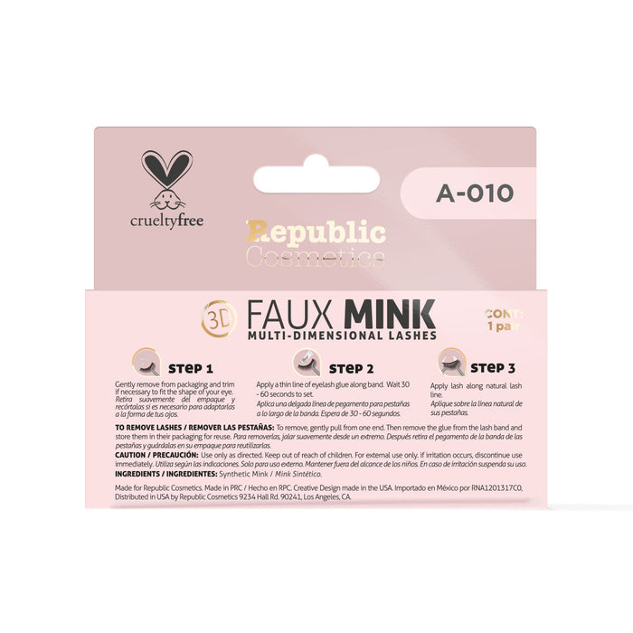 Republic Cosmetics 3D FAUX MINK Caja con un Par Modelo A-010 Pestañas postizas Republic Cosmetics