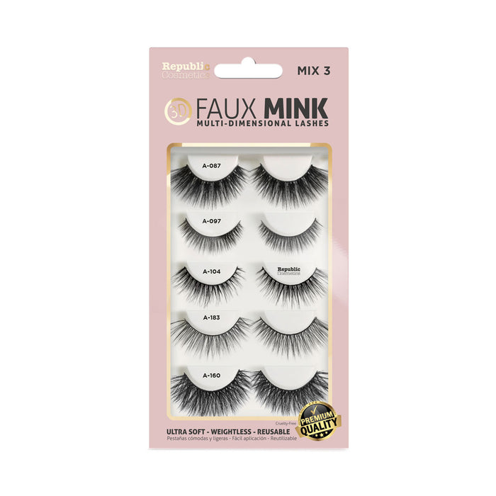 Republic Cosmetics 3D FAUX MINK Pack 5 pairs Model MIX-3
